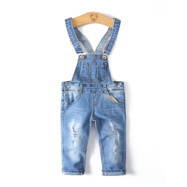 KIDSCOOL SPACE Little Girl Boy Ripped Denim Cute Slim Pants Jean Overalls 12M