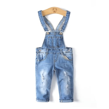 KIDSCOOL SPACE Salopette en Jean Déchirée Mignonne Coupe Ajustée pour Petite Fille Garçon 3T