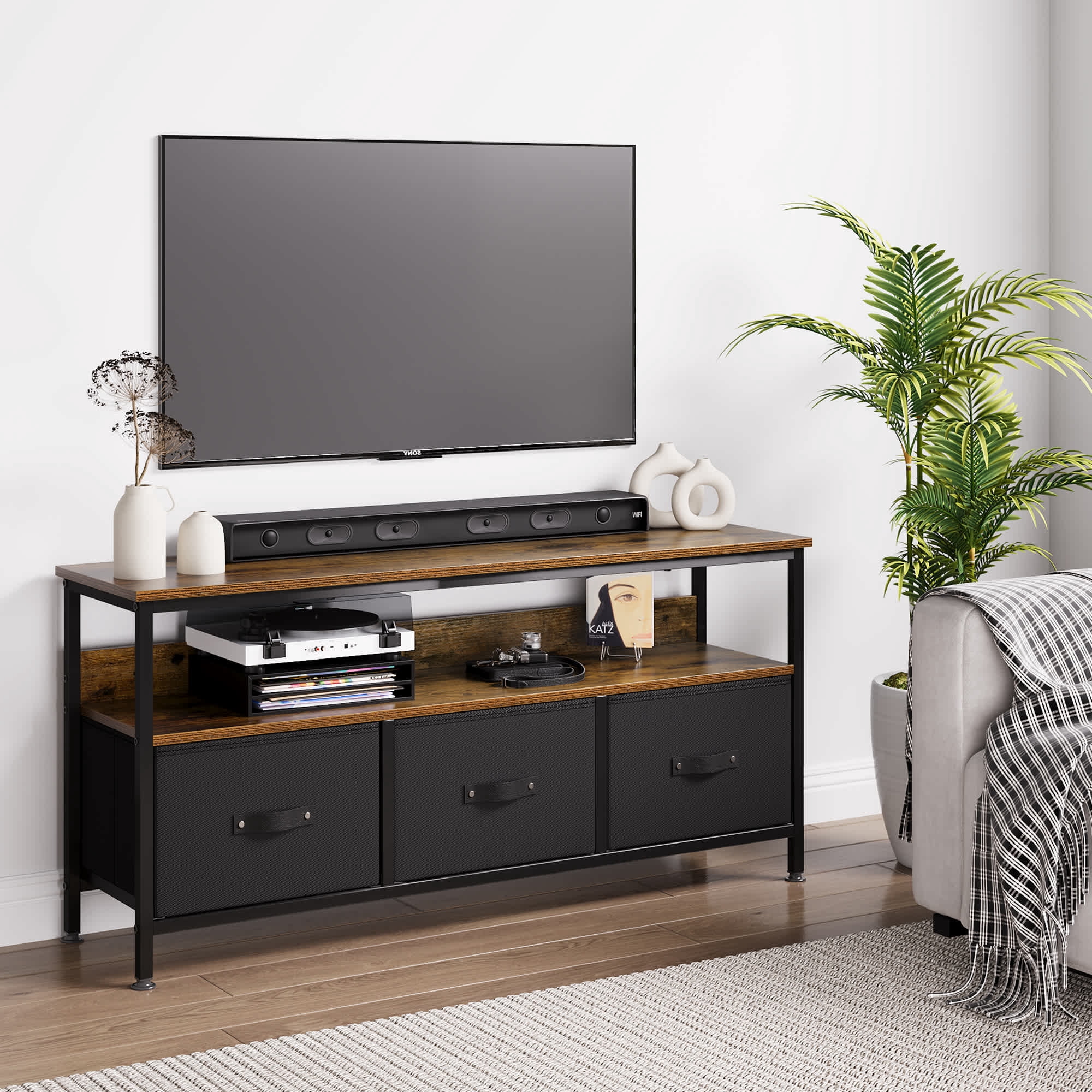 Ourlova TV Stand Entertainment Center with Storage 55 Inch TV Stand for Bedroom Small TV Stand with Drawers and Shelves TV Media Console Table Furniture for Living Room