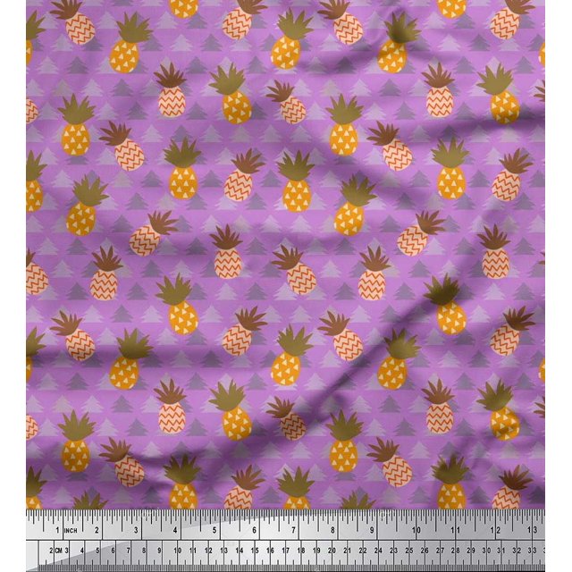 Soimoi Polyester Crepe Fabric Tree & Pine Fruits Fabric Prints by Yard 52 Inch Wide
