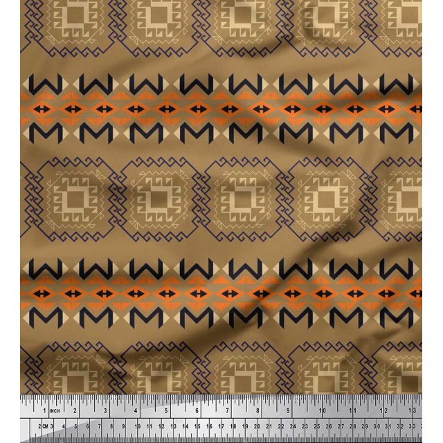 Soimoi Poly Georgette Fabric Geometric African Decor Fabric Printed Yard 52 Inch Wide