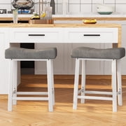 Ourlova Set of 2 PU Leather Bar Stools | 24in Counter Height Stools with Thick Saddle Seats & Heavy Duty Metal Frame for Kitchen Island Breakfast Bar Easy Assembly