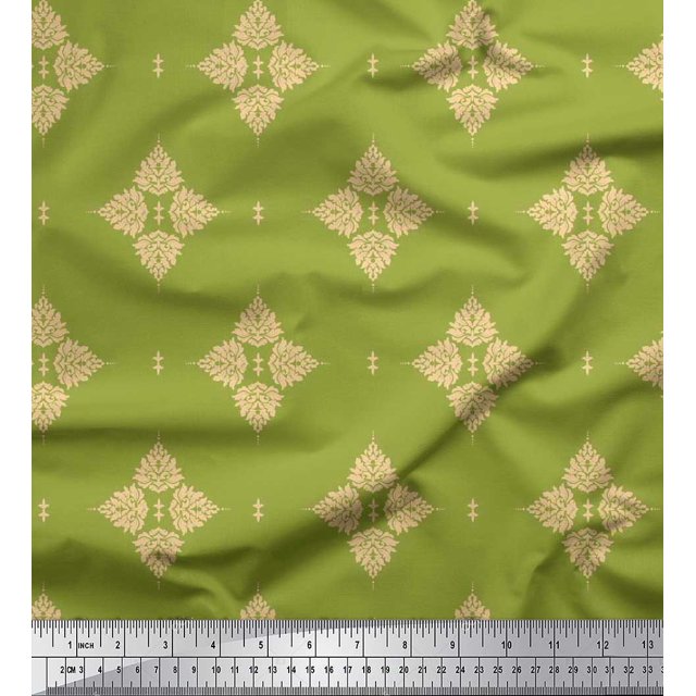 Soimoi Polyester Crepe Fabric Floral Block Print Fabric by The Yard 42 Inch Wide