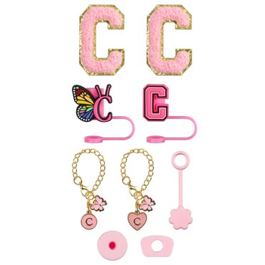 Glass & Bottle Drinkware Accessory Set for Cups Embroidery Patch Straw Covers Charm Necklace Chain & Leak Guard Complete Decorative Upgrade Kit