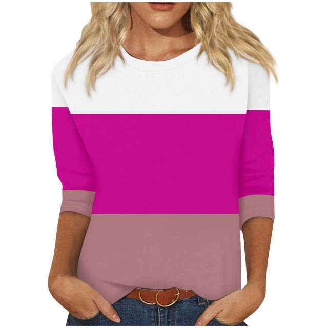 Birdeem Blouse pour Femmes Mode Blouses Amples à Blocs de Couleur Imprimé T-Shirt à Manches 3/4 Col Rond