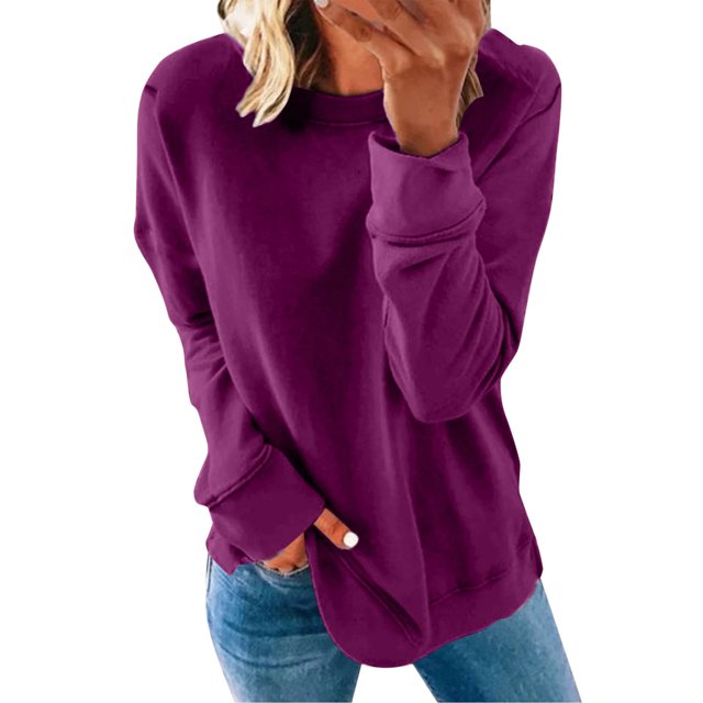 pxiakgy Chandail Décontracté à Manches Longues pour Femmes Automne Hiver Col Rond Couleur Unie Violet + s