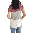 thumbnail image 2 of Nouveau T-Shirt Décontracté à Col Rond pour Femme à Rayures à Blocs de Couleur Triple, 2 of 2