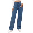 thumbnail image 1 of Bmisegm Women's Solid Loose Button Pocket Ripped Jeans, Dark Blue, M, 1 of 8