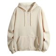 thumbnail image 1 of Chandails à Capuche à Fermeture Éclair pour Femmes Automne Uni à Fermeture Éclair Chandail à Capuche de Base Veste à Capuche Tendance Mode Urbaine Grande Taille Disponible Chandail à Col Rond pour Femmes Beige TTG, 1 of 3