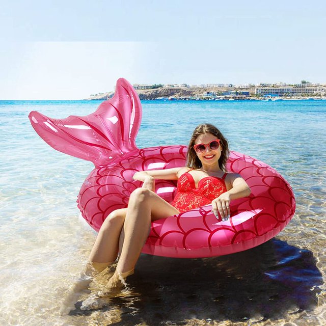 Inflatable Mermaid Pool Float Ring Pool Float Swimming Tubes Mermaid Tail Pool Inner Tubes Beach Water Mermaid Float for Pool Kids Beach Water Party
