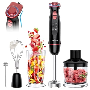 VAVSEA Hand Blender, 1100W 5-in-1 Multi-function Immersion Blender, Powerful Battery Frother & Foam Maker -  Operated Frother For Coffee，w/ 600ml Chopping Bowl, Egg Whisk