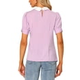 thumbnail image 3 of INSPIRE CHIC Blouse à Manches Courtes Bouffantes pour Femme à Col Peter Pan Violet Pâle S, 3 of 5