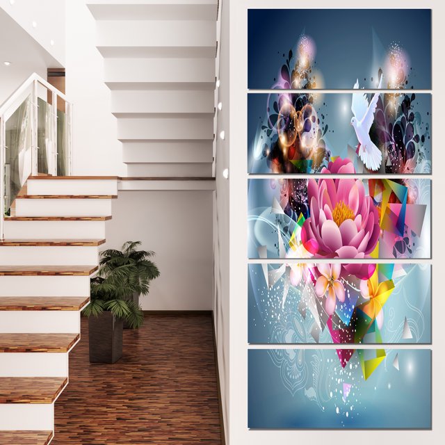 Fleurs et Dove Design Abstrait - Impression d'Art Floral sur Toile