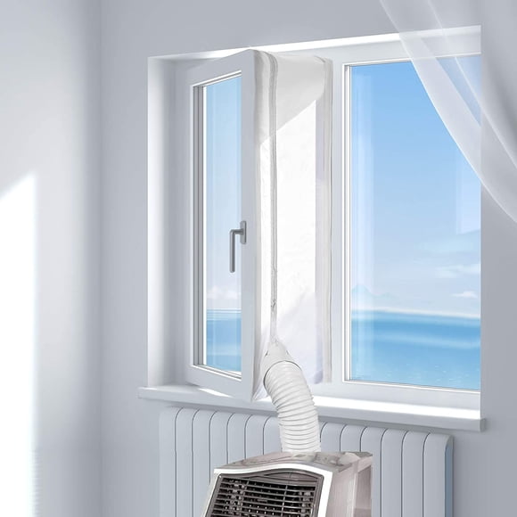 Window Seal for Portable Air Conditioner Unit and Tumble Dryer, AC Window Sealing Soft Cloth with Zipping and Adhesive Fastener Works for Tilt Window- No Drilling Needed