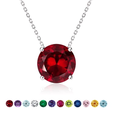 JeenMata Grenat de 2 Carats - Pierre de Naissance de Janvier, Collier Pendentif Solitaire en Plaqué Or Blanc 18 K, Femme, Adulte