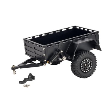 FashionCha RC Crawler Trailer with Tires Lightweight Replacement Upgrade Aluminum Alloy Metal Trailer for 1/18 RC Vehicles Crawler TRX4M Black