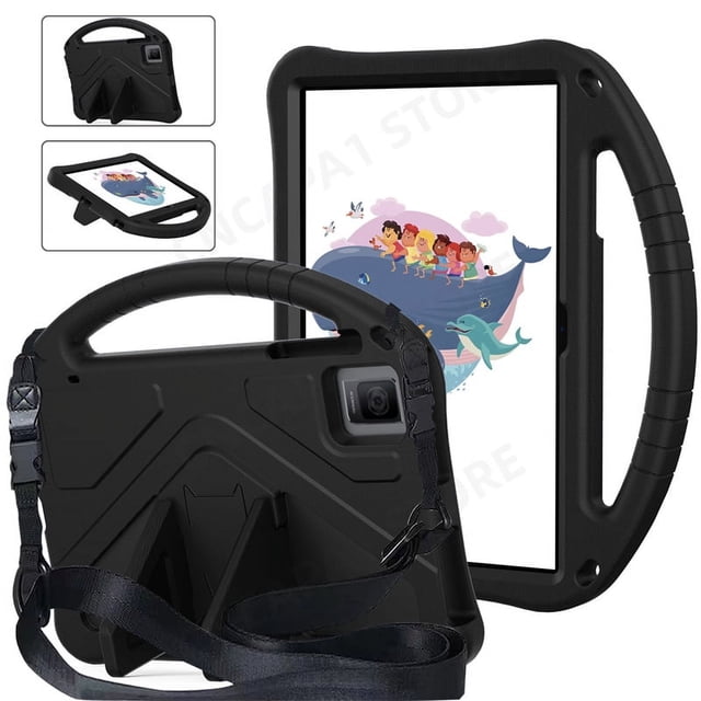 Portable Funda with Rear Kickstand For Acer Iconia Tab P10 Case 10.4" Tablet PC EVA Foam Shockproof Protector Cover Kids Safety Case with Strap-BK Acer Iconia Tab P10