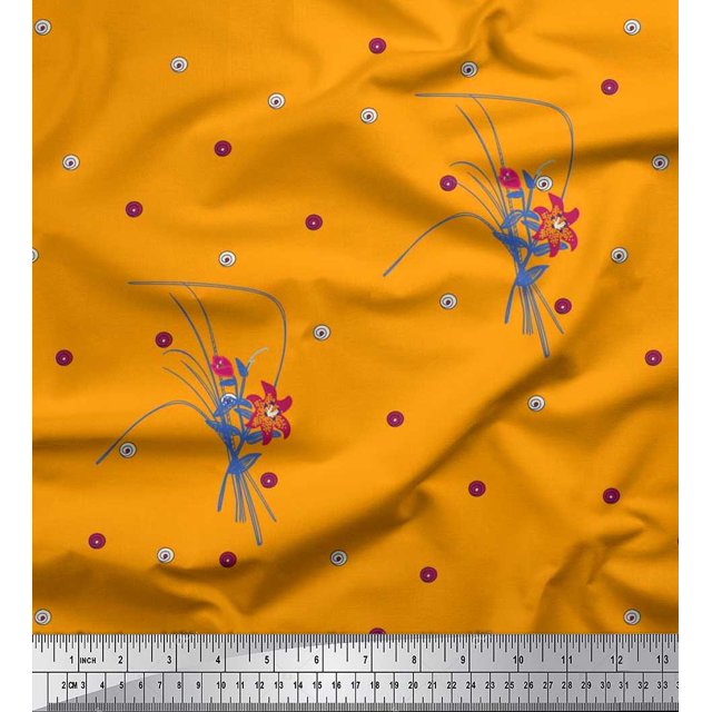 Soimoi Toile de Coton Cambier Feuilles & Lys Imprimé Floral 1 Yard 42 Inch Wide