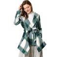thumbnail image 1 of INSPIRE CHIC Women's Turn Down Collar Asymmetric Hem Plaids Short Open Front Coat, 1 of 2