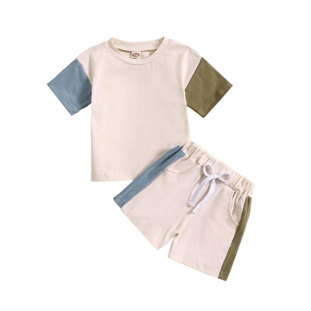 Timegard Toddler Baby Clothes Boy Girl Tee Shirts Shorts Color Block Outfits Sets Comfy Infant Summer
