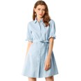 thumbnail image 1 of INSPIRE CHIC Women's Casual Short Sleeve Solid Color Button Down Shirt Dress, 1 of 6