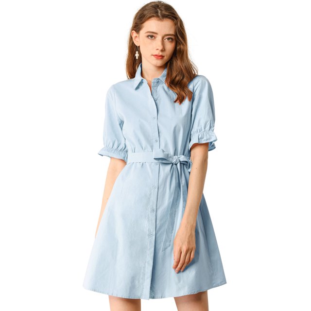INSPIRE CHIC Women's Casual Short Sleeve Solid Color Button Down Shirt Dress