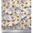 thumbnail image 1 of Soimoi White Polyester Crepe Fabric Lion,Giraffe & Elephant Kids Decor Fabric Printed BTY 42 Inch Wide, 1 of 3
