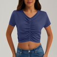 thumbnail image 2 of Timegard Summer Tops for Women V Neck Ruched Short Sleeve Crop Top Casual Slim Solid Color Tee Fashion, 2 of 7