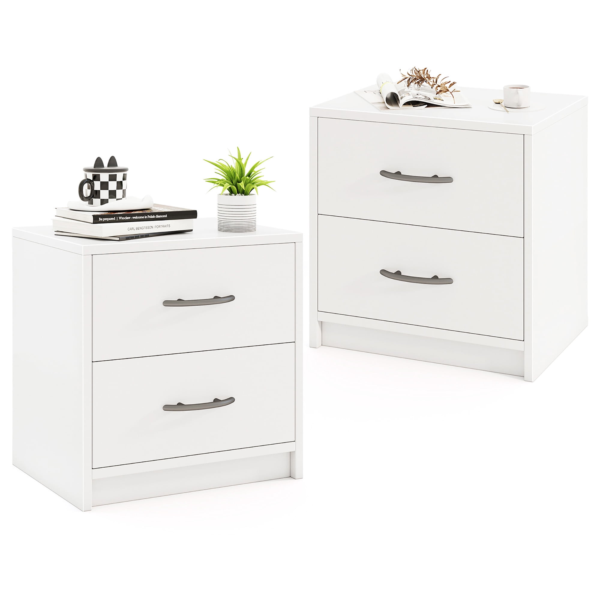 Gymax Table de Chevet Moderne 2 Pcs à 2 Tiroirs avec Rangement pour Salon Chambre Blanc