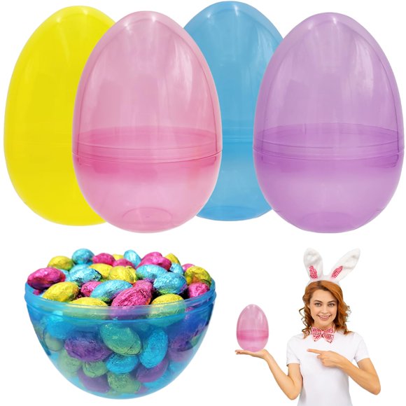 The Dreidel Company 8 Inch Massive Translucent Easter Eggs (4 Pack) Colorful Bright Easter Eggs Perfect For Easter Hunt Surprise Assorted Colors 8" Giant Fillable- 4Pack