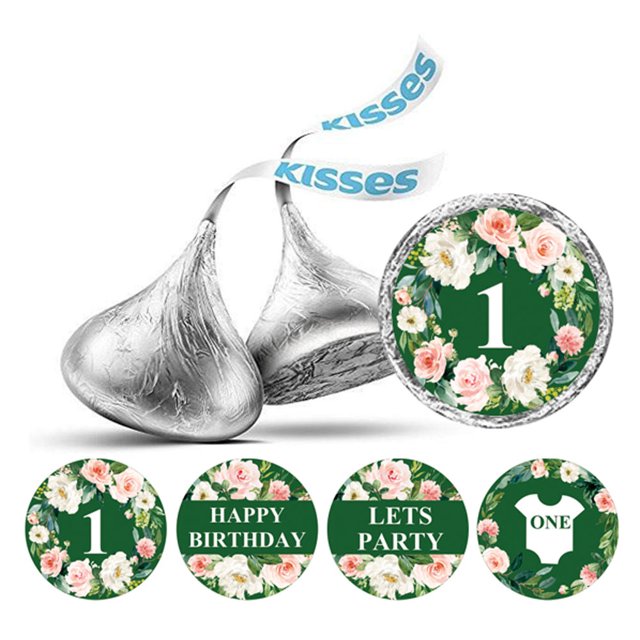 Darling Souvenir Party Favor Floral Border 1st Birthday Theme Stickers Labels 190 Pcs-Green