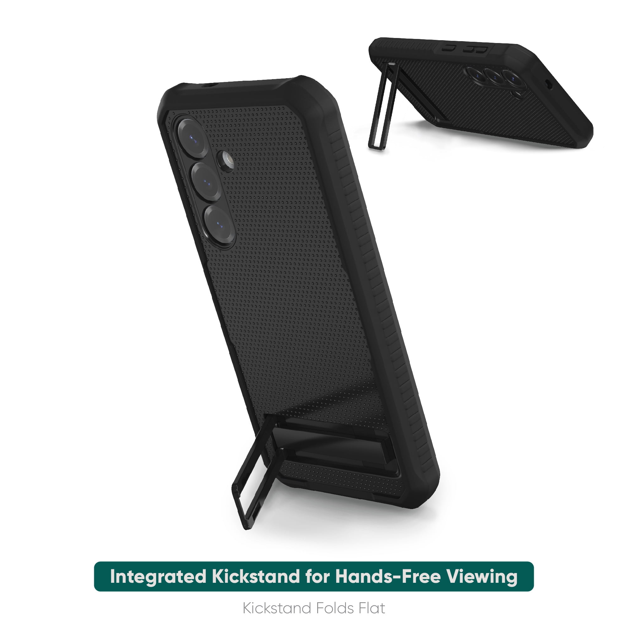 onn. Samsung Galaxy S25 Rugged Phone Case with Built-in Kickstand & Smartport Protection, Clear/Black