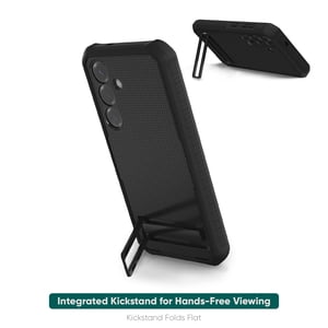 Onn. Samsung Galaxy S25 Étui téléphonique avec Kickstand intégré & Smartport Protection, clair/noir