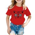 thumbnail image 1 of LUOGENLI T-Shirt pour Filles Enfant Filles Mignon Graphique Col Rond Manche Courte Tee Été Décontracté T-Shirt Maxi Hauts Ensembles Filles Tenue 2 Pcs Plage Rouge 9-10 Ans, 1 of 5