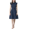 thumbnail image 2 of INSPIRE CHIC Robe-Chemise pour Femme Manches Cap Pointes Col à Pointes Taille à Nouer Boutons Robes Mi-Longues Bleu Marine TP, 2 of 7