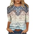thumbnail image 1 of Pompotops T-shirt Imprimé pour Femmes, Manches 3/4 Mi-Longues, Col Rond, Décontracté, Liquidation, 1 of 5