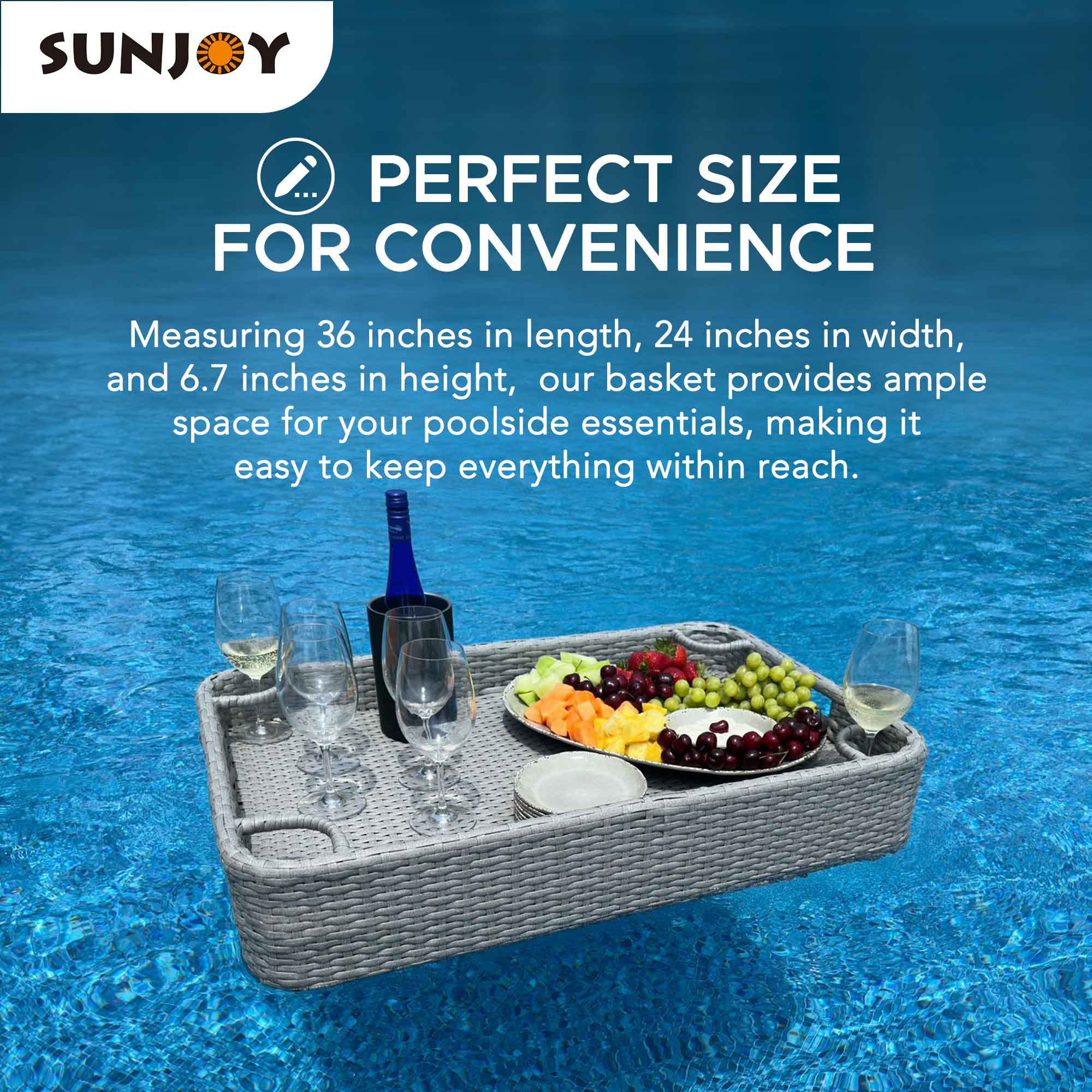 Sunjoy Floating Pool Canopy with Add-on 36x24 in. Wicker Tray,Gray