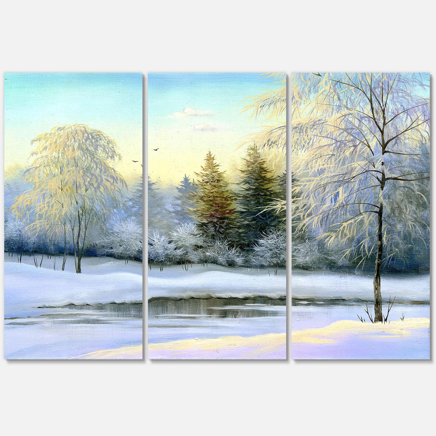 Designart Arbres verts dans un magnifique paysage d'hiver Art mural sur toile