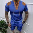thumbnail image 2 of Birdeem Chemises pour Hommes Ensemble Décontracté Col en V Patchwork Manches Courtes et Shorts, 2 of 12