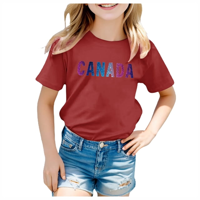 Ketyyh-chn99 Shirts Chemises pour Filles Enfants T-Shirt à Col Rond Hauts Tee Blouse Filles T-Shirt à Manches Courtes T-Shirt d'Été à Col Rond Coupe Décontractée Chemises Basiques pour 8-9 Ans, Rouge
