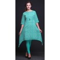 thumbnail image 4 of Bimba Kurti Asymétrique Vert à Blocs Imprimés pour Femmes, Robe Tunique d'Été Indienne, XX-Grand, 4 of 6