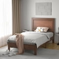 thumbnail image 4 of Gymax Twin Size Bed Frame Platform Slat High Headboard Bedroom Rubber Wood Leg Walnut, 4 of 9