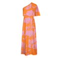 thumbnail image 3 of TMOYZQ 50 % de Rabais Été! Robe Longue Maxi à une Épaule pour Femmes, Ourlet Fendu, Imprimé Floral, Manches Courtes Évasées, Coupe Ample Froncée, Robe de Cocktail, Robe de Soirée, Robes d'Invitée de Mariage, 3 of 7