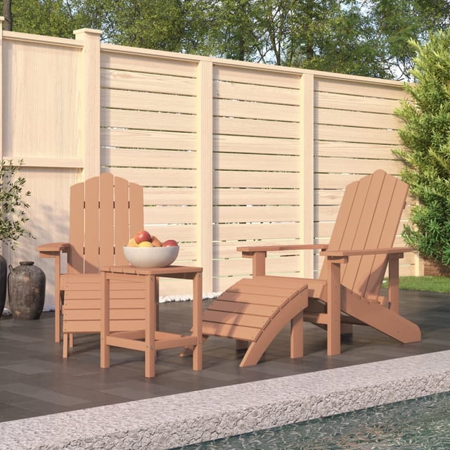 vidaXL Chaises Adirondack de Jardin avec Repose-Pieds et Table HDPE Brun