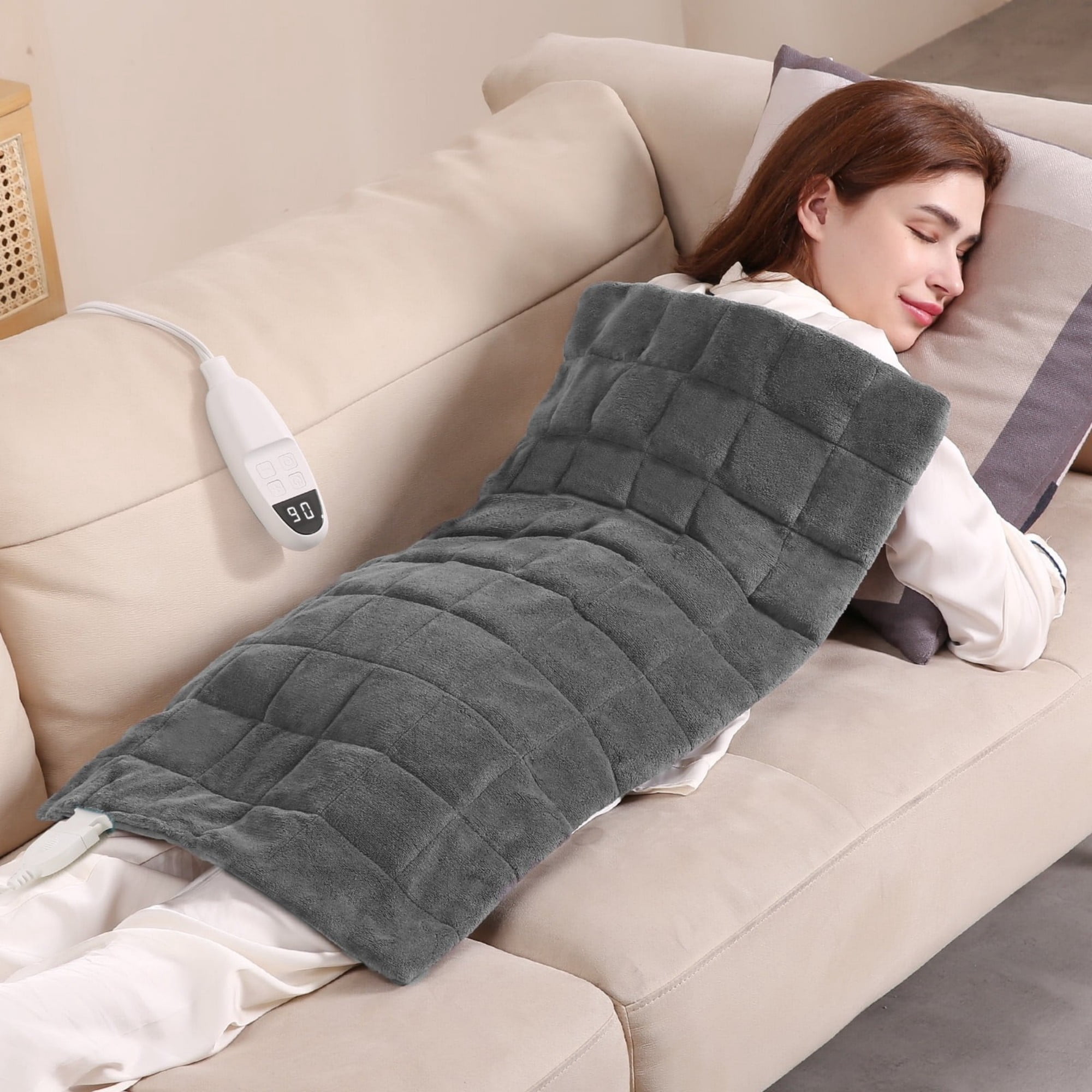 18"x33" Weighted Heating Pad for Full Body Relief, 4lb Extra Weight, 6 Heat Levels, 2H Auto-off, Gray
