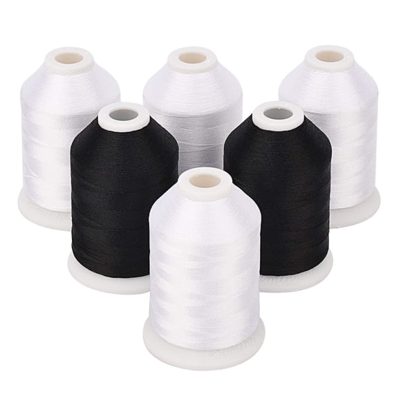 Simthread 4 Blanc 2 Noir 60WT Bobine de Couture Fil de Broderie - 1500 Mètres Bobine Chacun