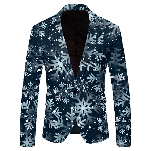 Men Christmas Snowflake Santa Men Prom Suits Printed Pocket Lapel Button Suit and Pants for Men Suit Jacket Suit