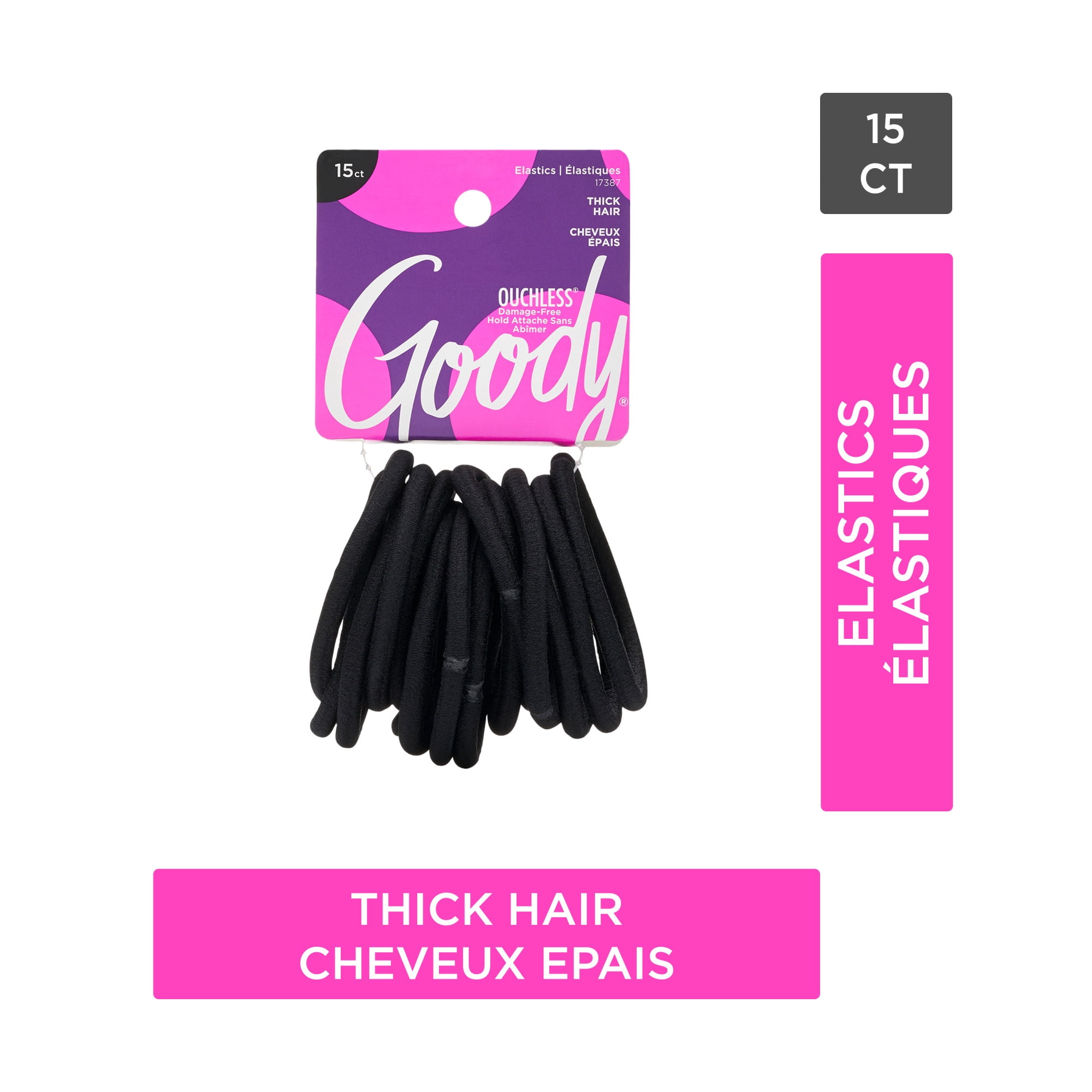 Goody Élastiques à cheveux « Ouchless Super Stretch » pour cheveux épais, noirs, paquet de 15