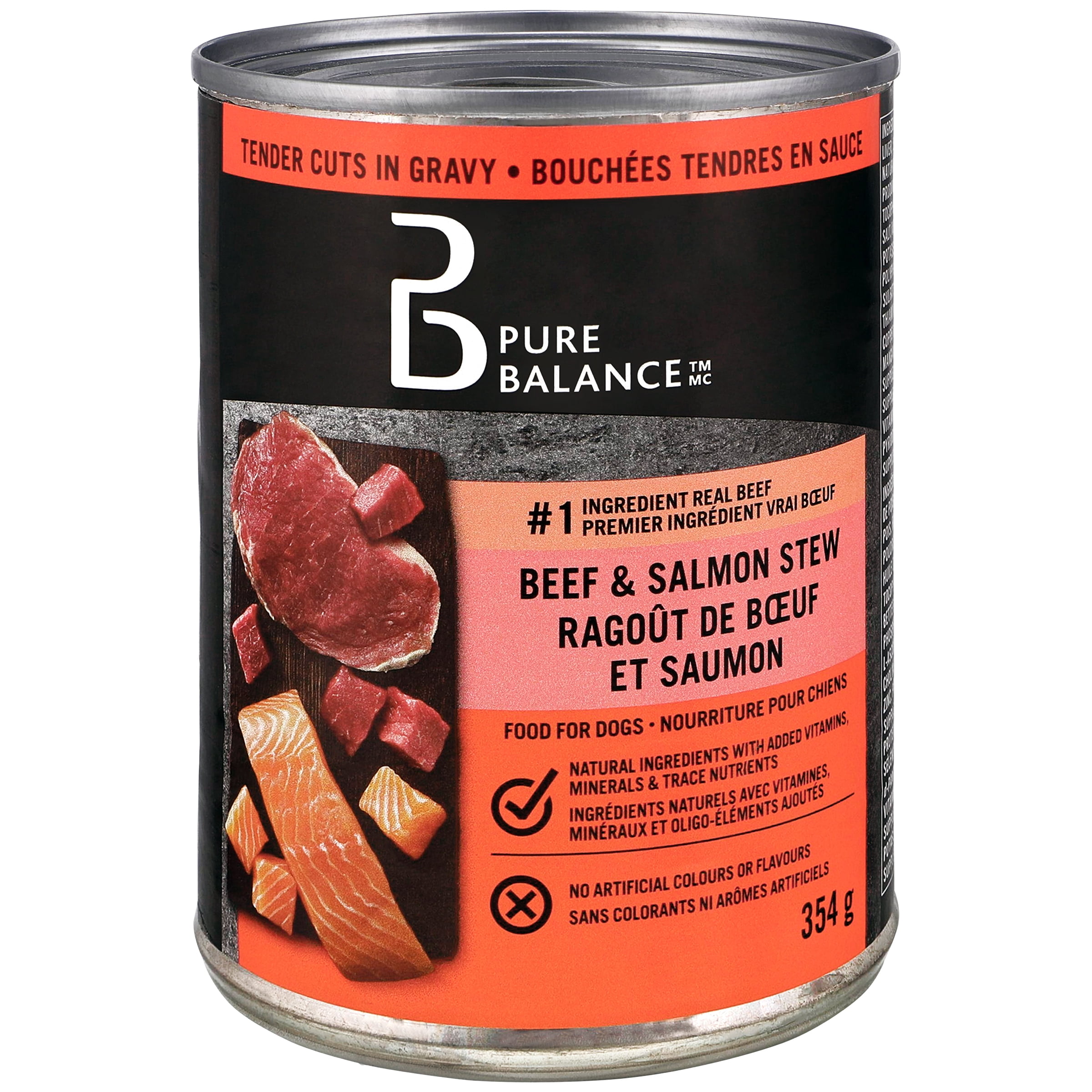 Pure Balance Beef & Salmon Stew Tender Cuts in Gravy Wet Dog Food, 354 G Can