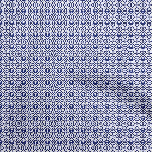 oneOone Polyester Spandex Dark Blue Fabric Asian Block Sewing Material Print Fabric By The Yard 56 Inch Wide